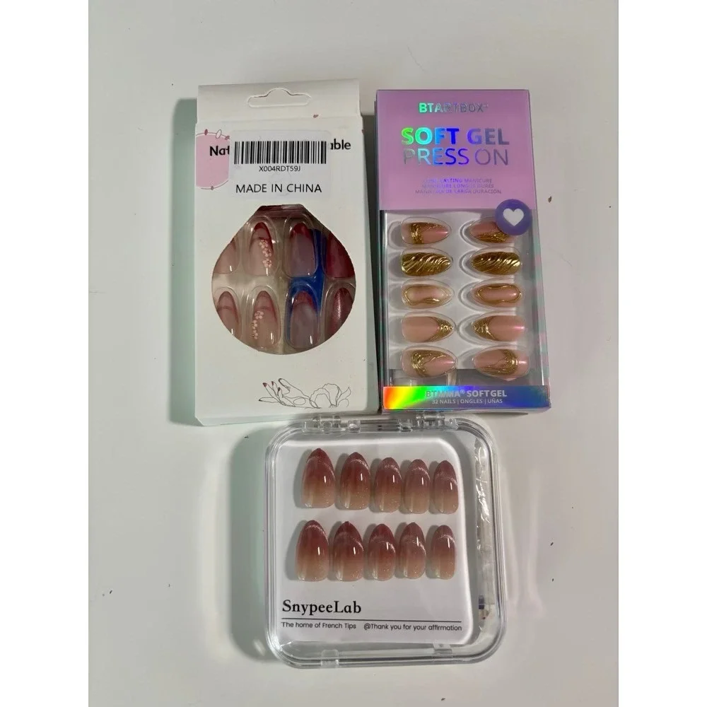 BTARTBOX SnypeeLab Press On Nails Lot Gold Pink Floral Manicure Nail Art Nude